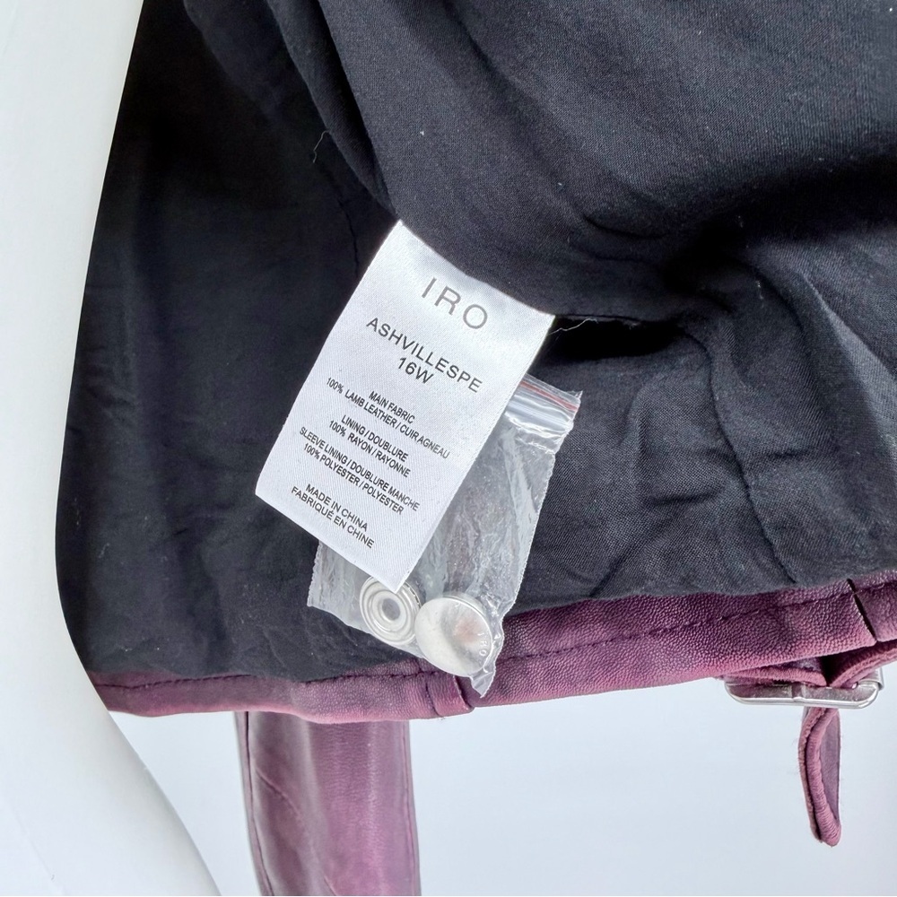 IRO ASHVILLE LEATHER JACKET Plum Purple Moto Biker NWT - Picture 7 of 8